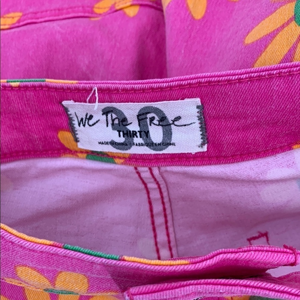 Free People Youthquake flared pink jeans flower daisy raw hem retro 70s women 30 - Picture 6 of 6